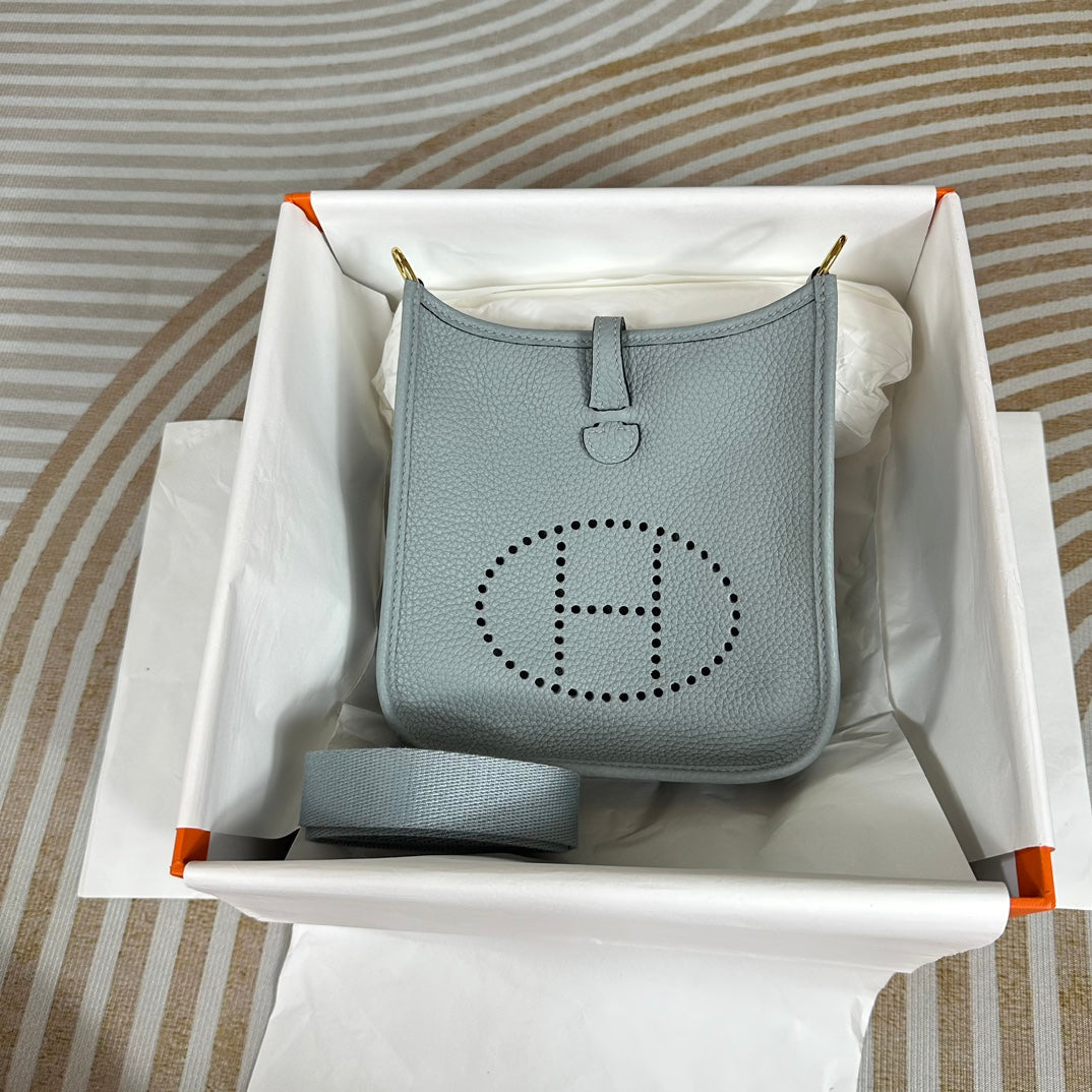Hermes Evelyne III 17 Light Blue Togo Leather Bag Gold H5626