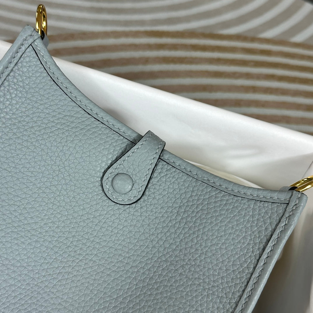 Hermes Evelyne III 17 Light Blue Togo Leather Bag Gold H5626