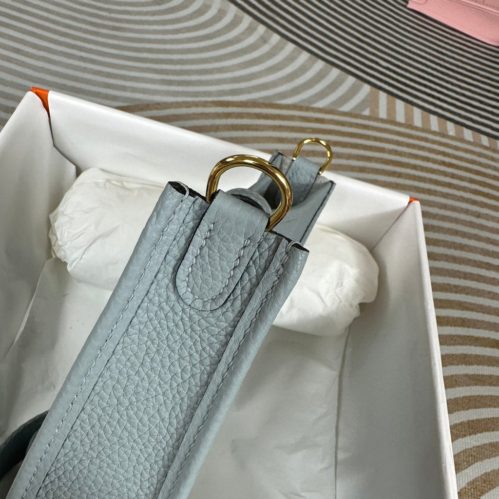 Hermes Evelyne III 17 Light Blue Togo Leather Bag Gold H5626