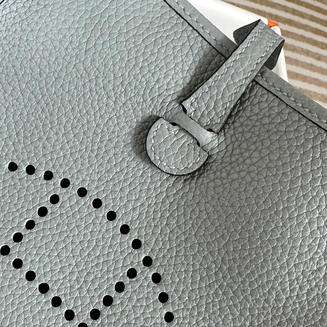 Hermes Evelyne III 17 Light Blue Togo Leather Bag Gold H5626