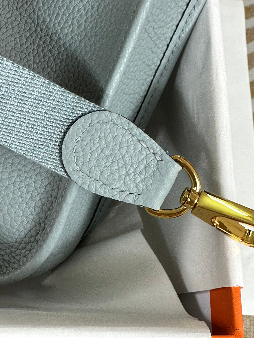 Hermes Evelyne III 17 Light Blue Togo Leather Bag Gold H5626