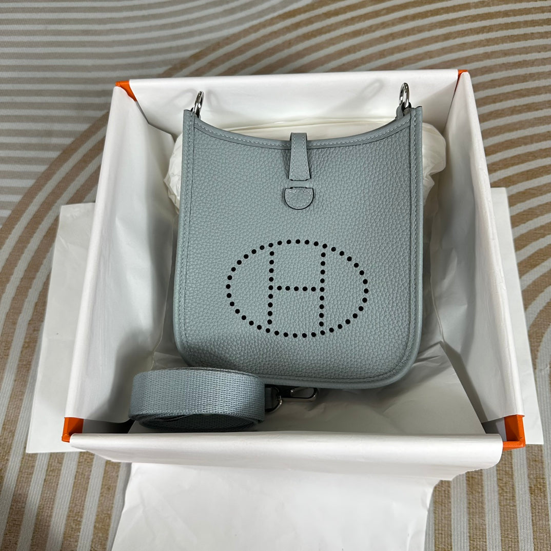 Hermes Evelyne III 17 Light Blue Togo Leather Bag Silver H5627