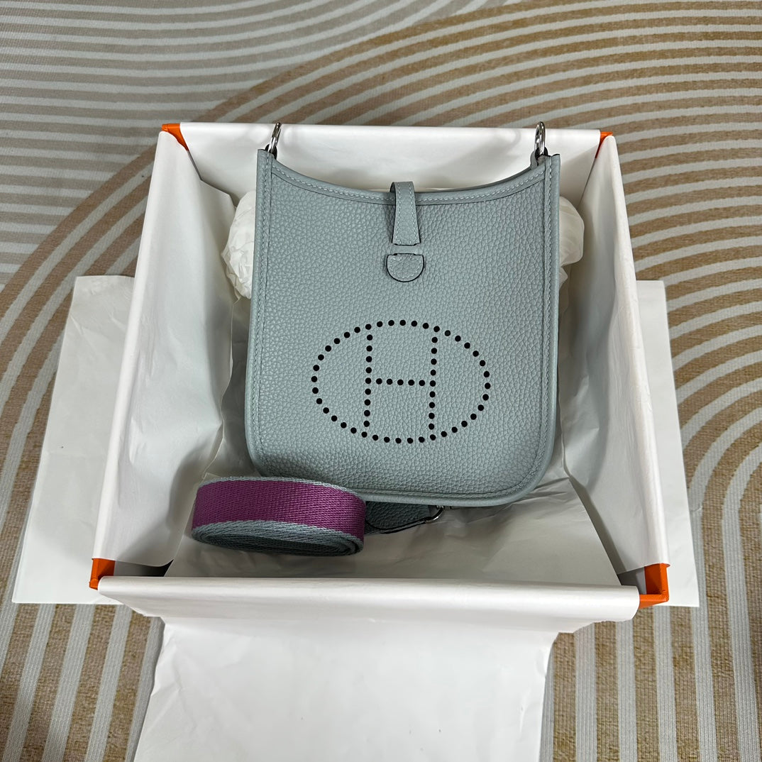 Hermes Evelyne III 17 Light Blue Togo Leather Bag Silver H5627