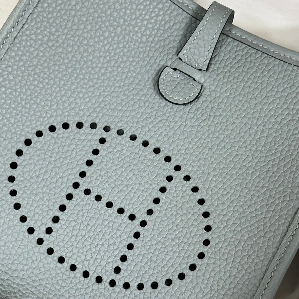 Hermes Evelyne III 17 Light Blue Togo Leather Bag Silver H5627