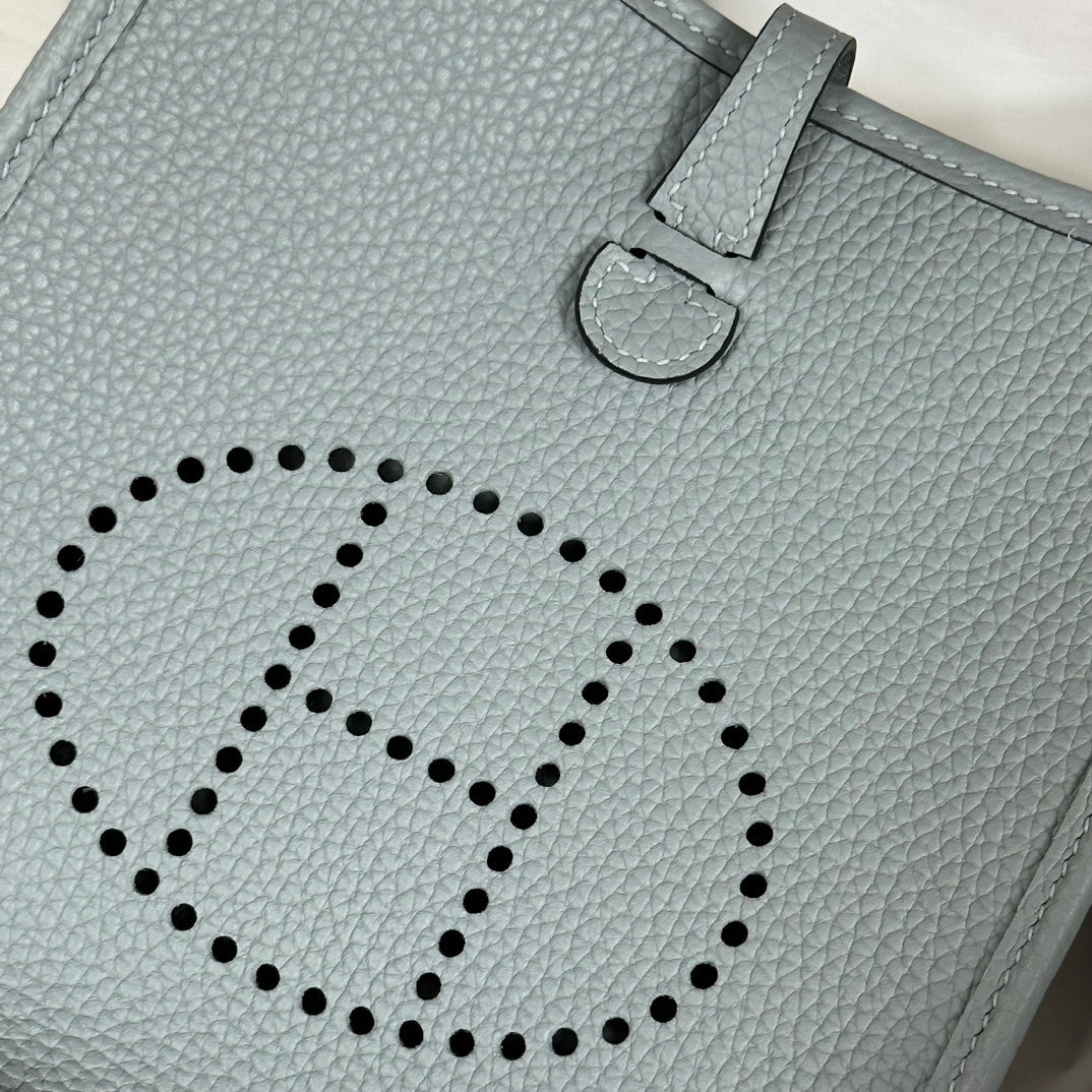 Hermes Evelyne III 17 Light Blue Togo Leather Bag Silver H5627