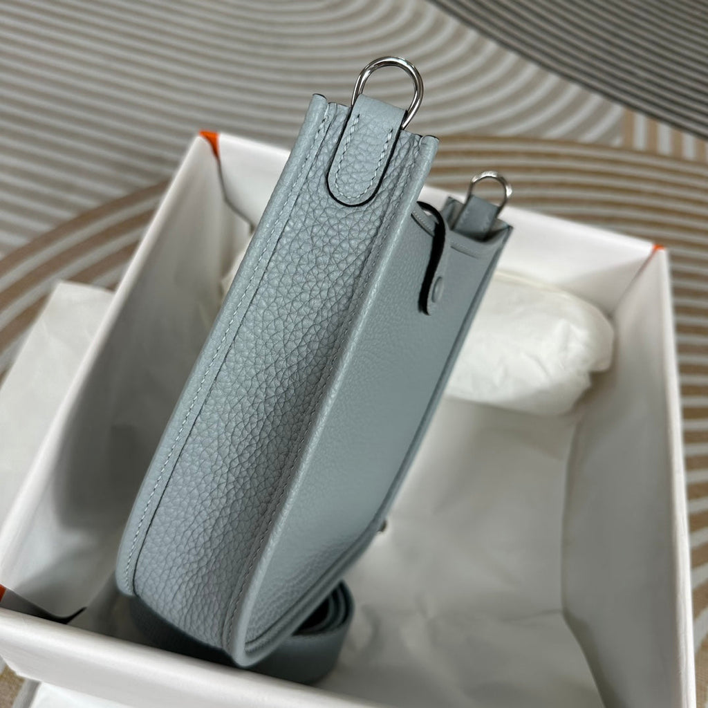 Hermes Evelyne III 17 Light Blue Togo Leather Bag Silver H5627