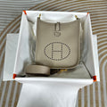 Hermes Evelyne III 17 Light Gray Togo Leather Bag Gold H5628