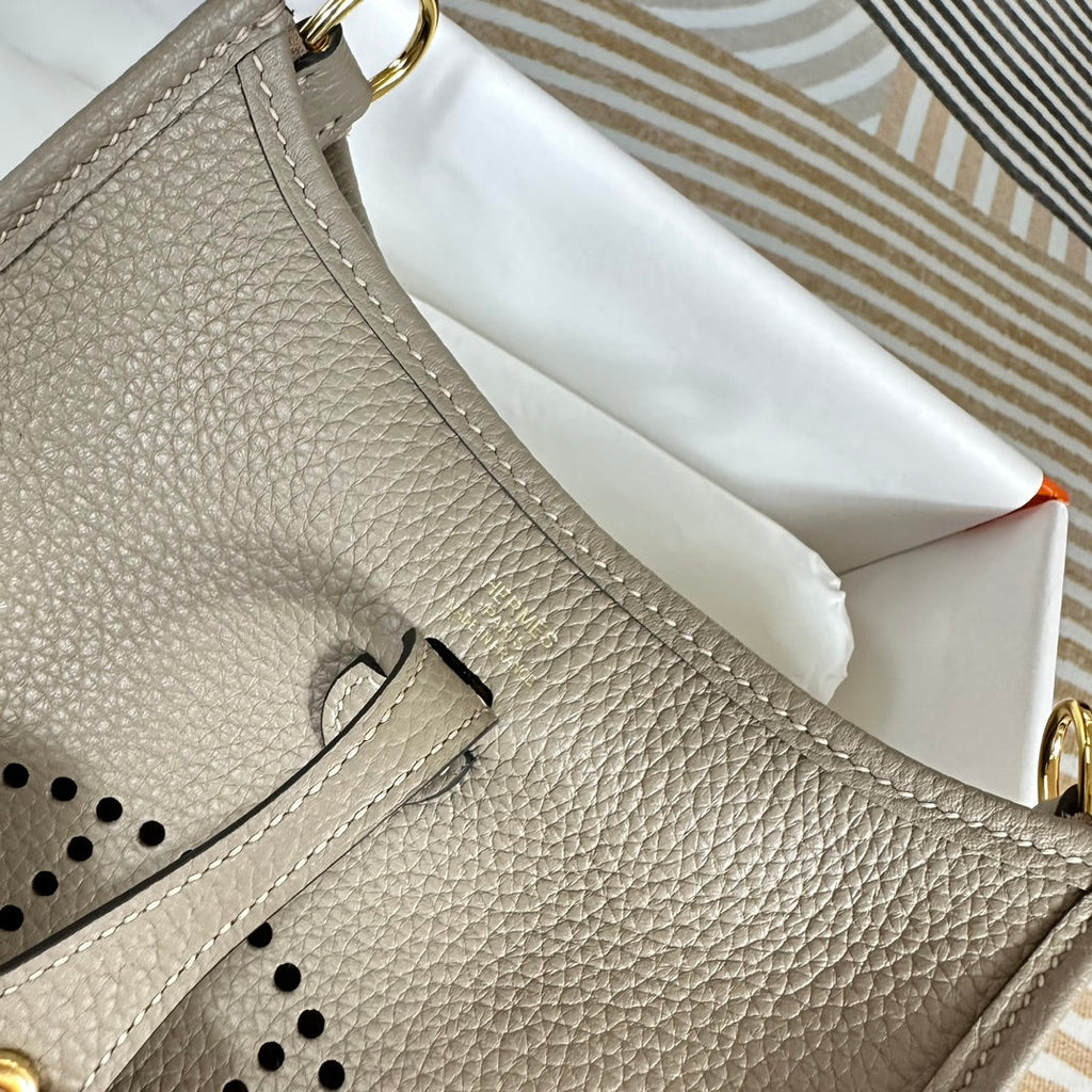 Hermes Evelyne III 17 Light Gray Togo Leather Bag Gold H5628