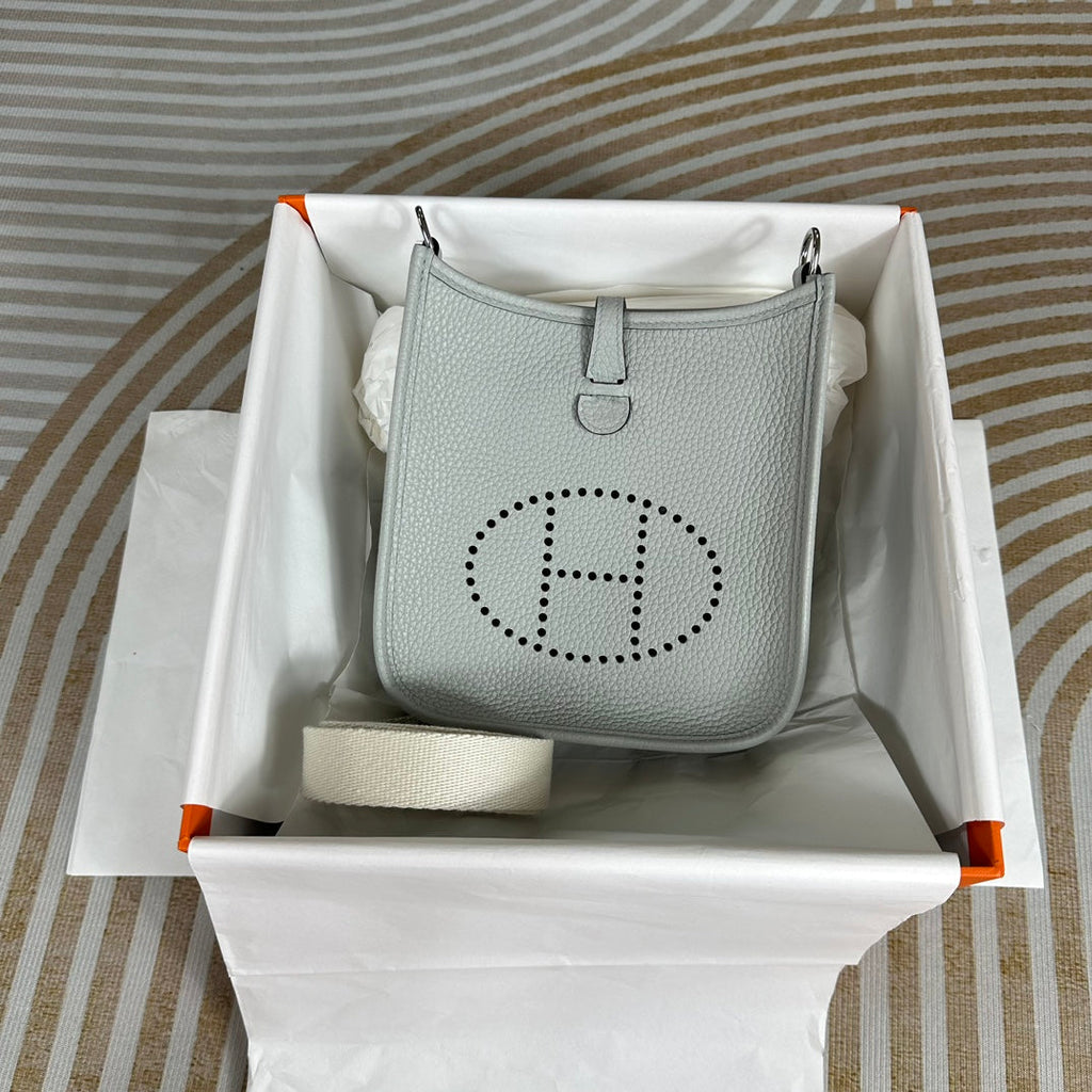 Hermes Evelyne III 17 Togo Light Blue Leather Bag Gold H5630
