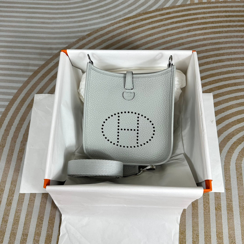 Hermes Evelyne III 17 Togo Light Blue Leather Bag Gold H5630