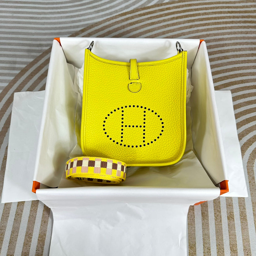 Hermes Evelyne III 17 Togo Lemon Yellow Leather Bag Gold H5634