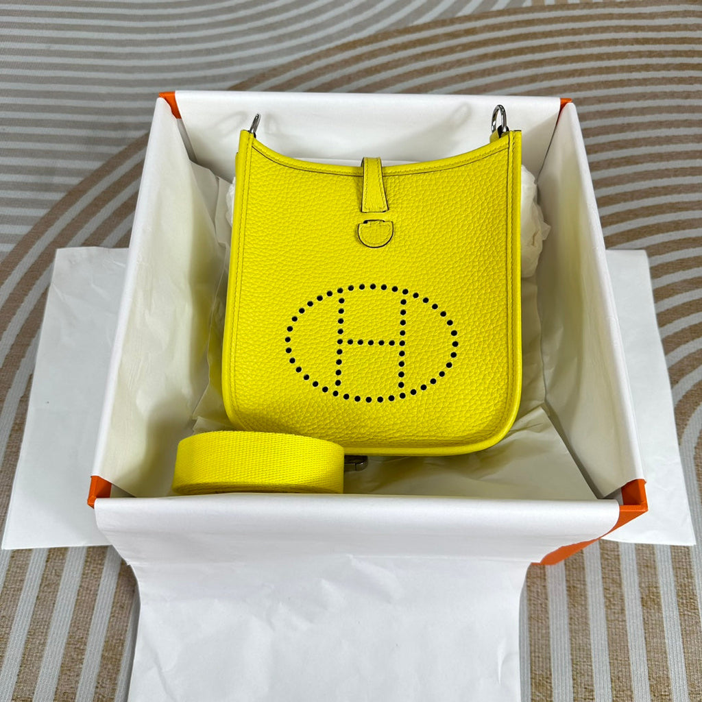 Hermes Evelyne III 17 Togo Lemon Yellow Leather Bag Gold H5634