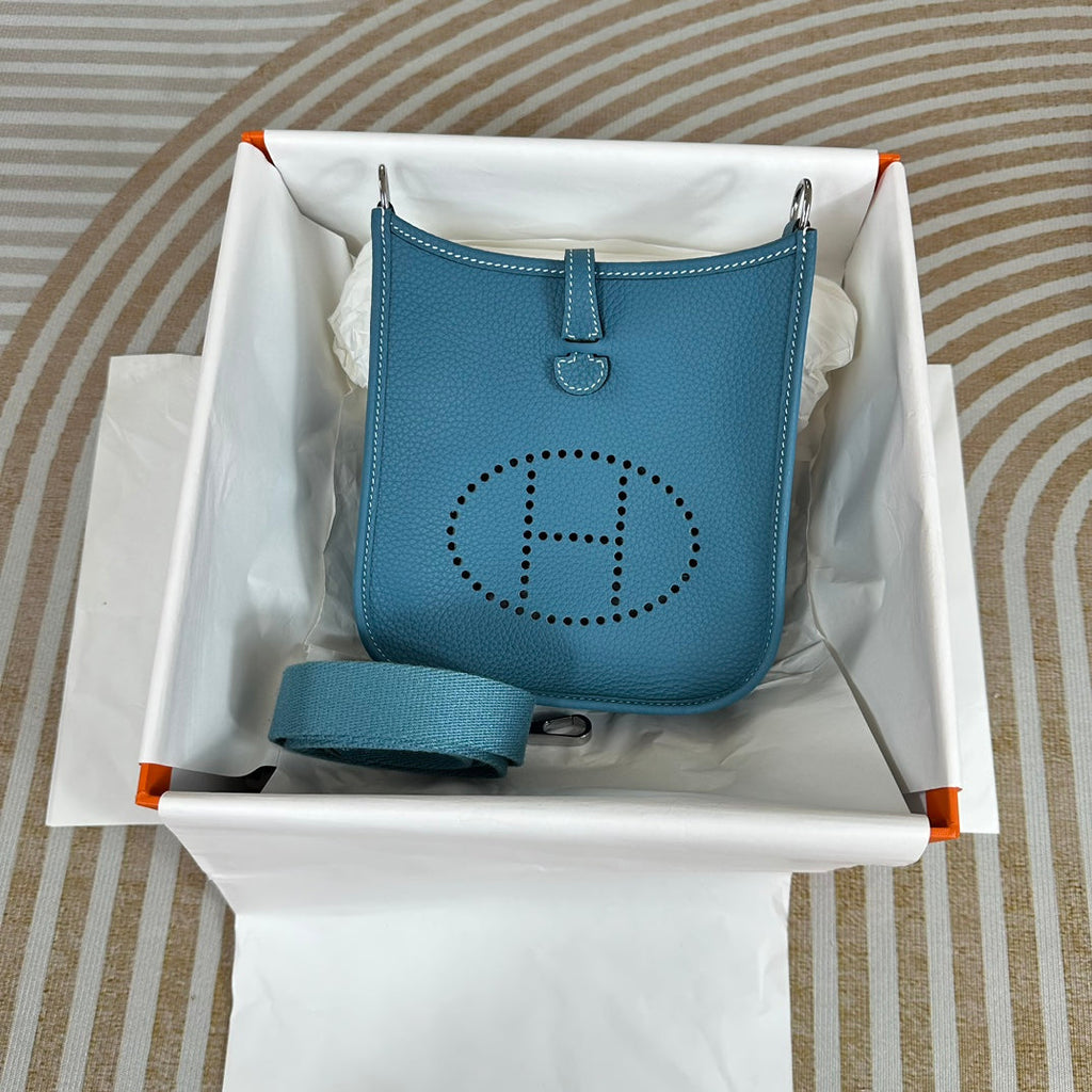 Hermes Evelyne III 17 Togo Dark Blue Leather Bag Silver H5669