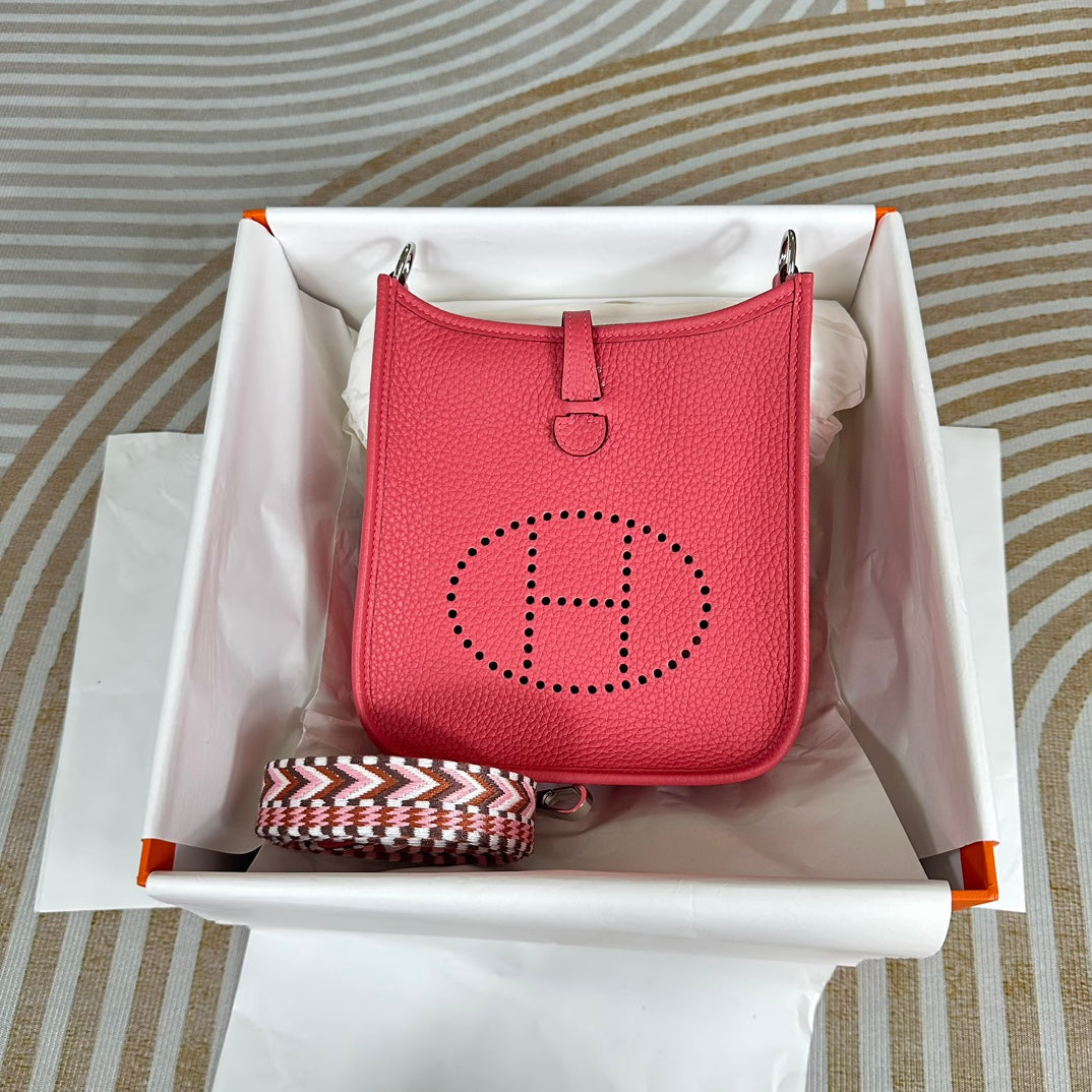 Hermes Evelyne III 17 Togo Red Leather Bag Silver H5663