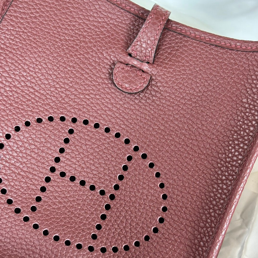 Hermes Evelyne III 17 Togo Wine Red Leather Bag Silver H5662