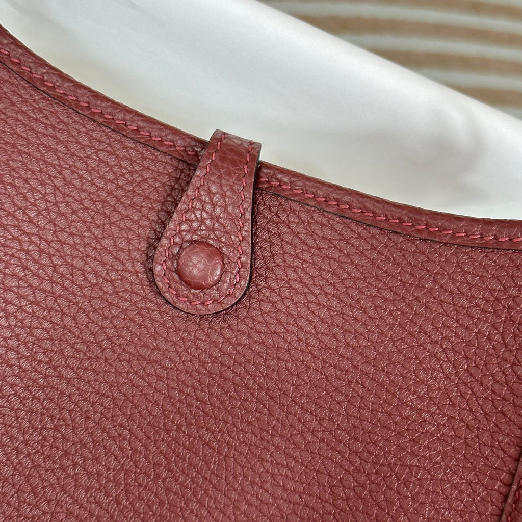 Hermes Evelyne III 17 Togo Wine Red Leather Bag Silver H5662