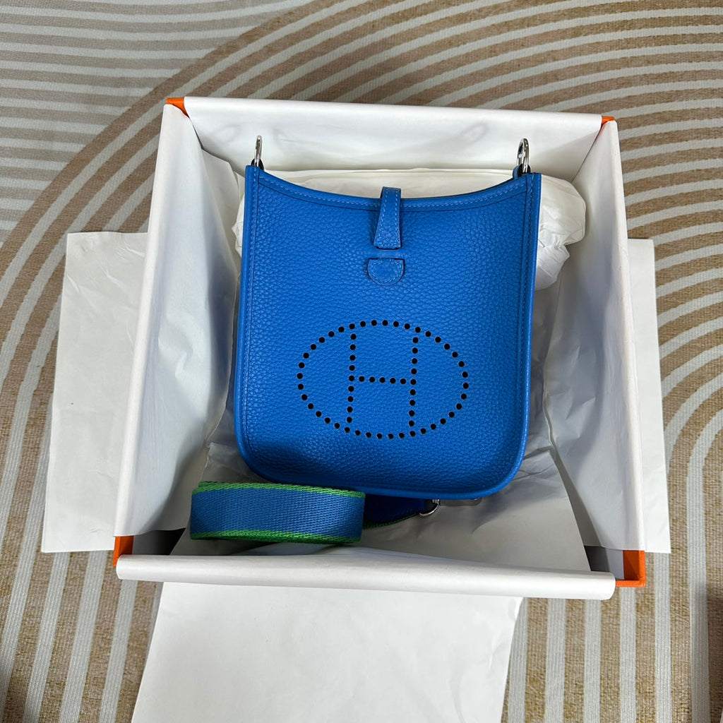 Hermes Evelyne III 17 Togo Blue Leather Bag Silver H5666