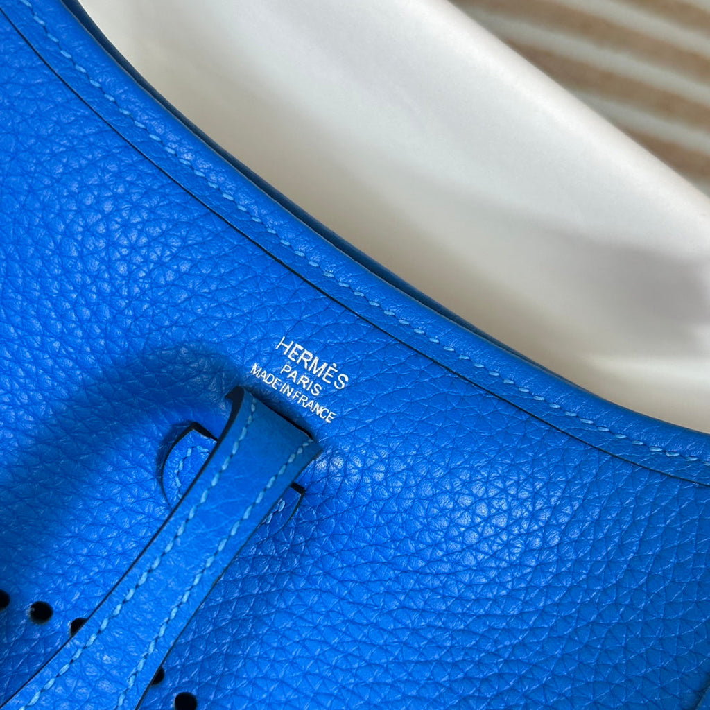 Hermes Evelyne III 17 Togo Blue Leather Bag Silver H5666