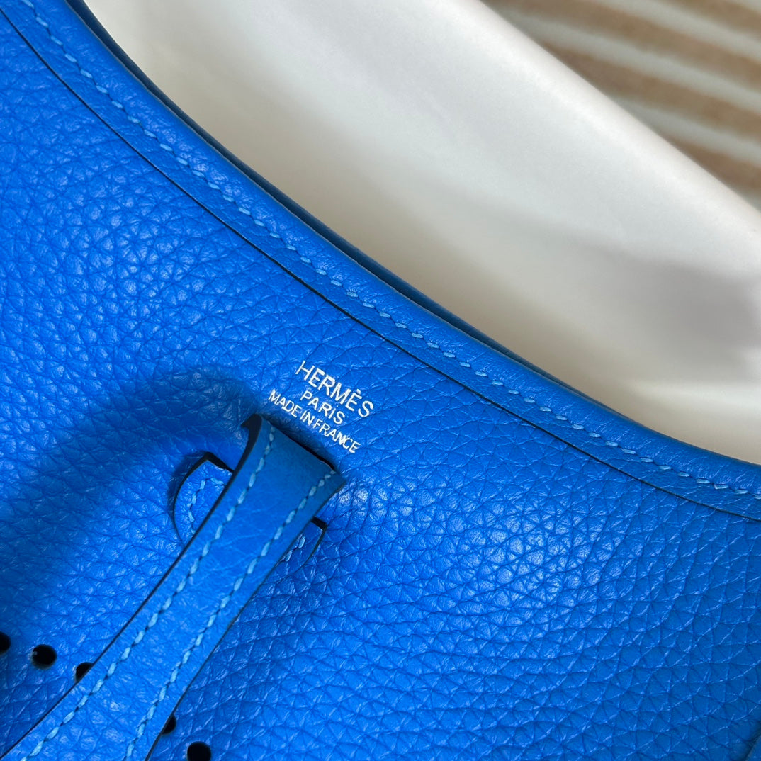 Hermes Evelyne III 17 Togo Blue Leather Bag Silver H5666