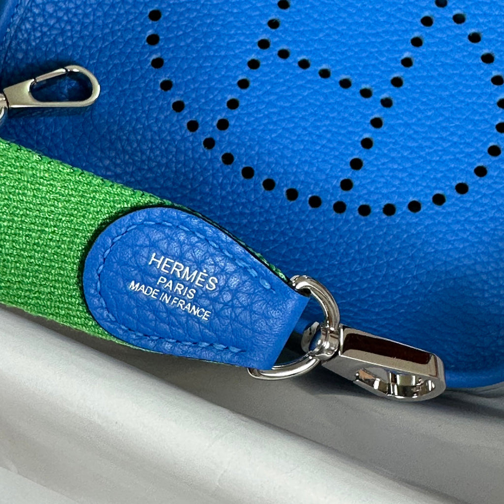 Hermes Evelyne III 17 Togo Blue Leather Bag Silver H5666