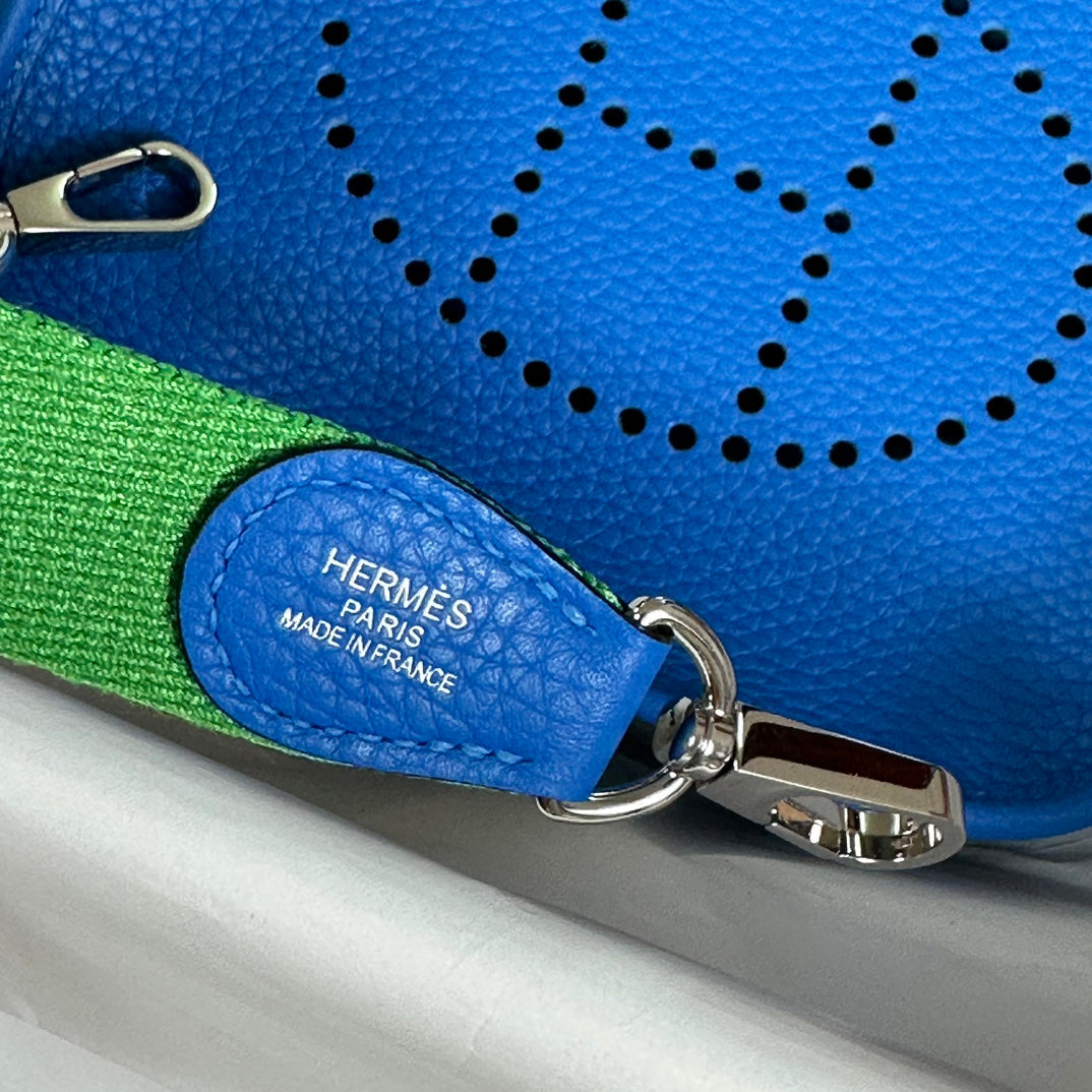 Hermes Evelyne III 17 Togo Blue Leather Bag Silver H5666