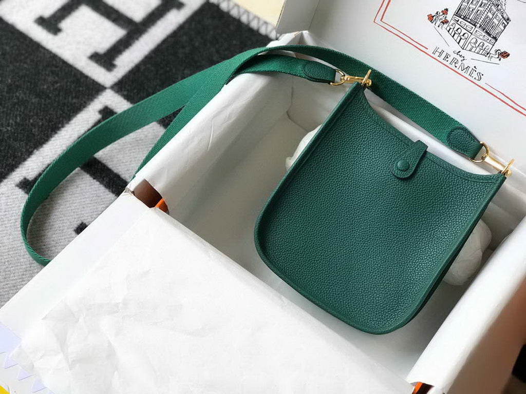 Hermes Evelyne III 18 Togo Leather Crossbody half Handmade Bag Gold Green