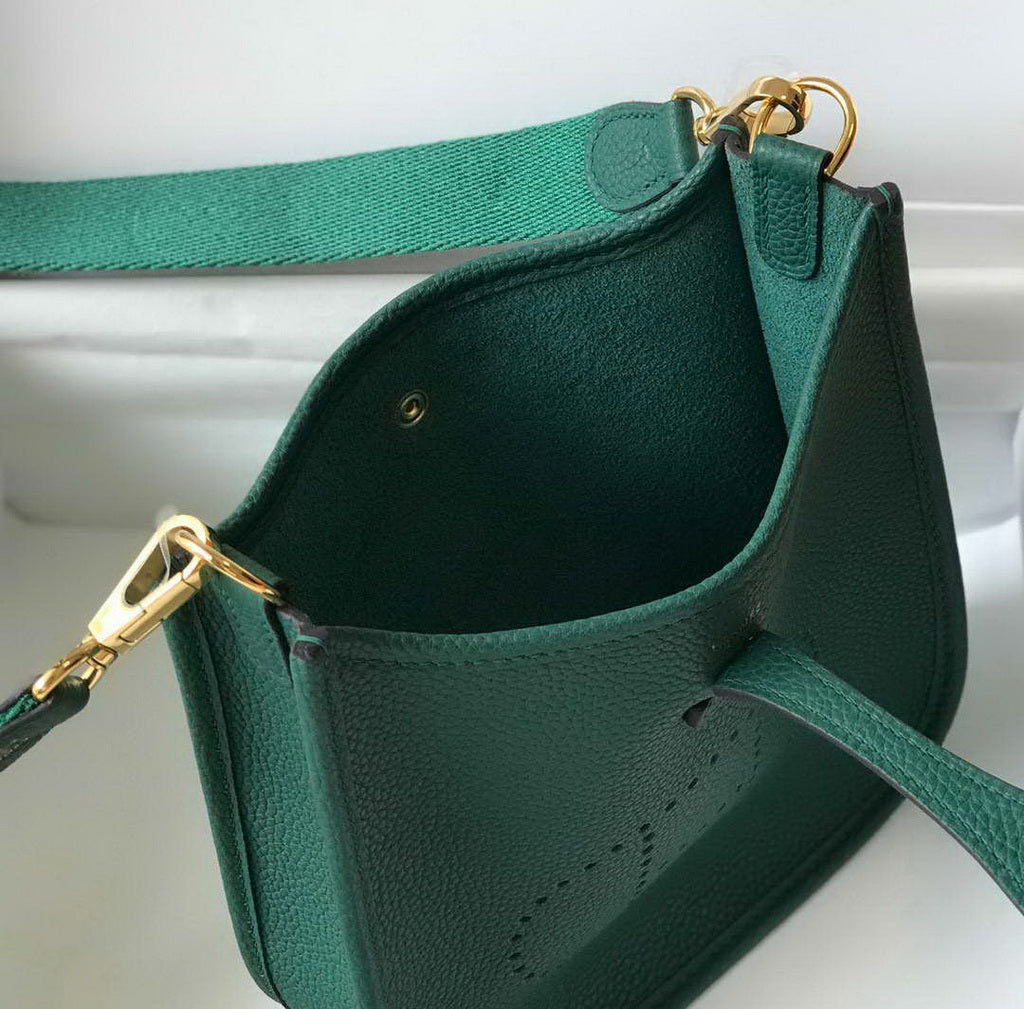 Hermes Evelyne III 18 Togo Leather Crossbody half Handmade Bag Gold Green