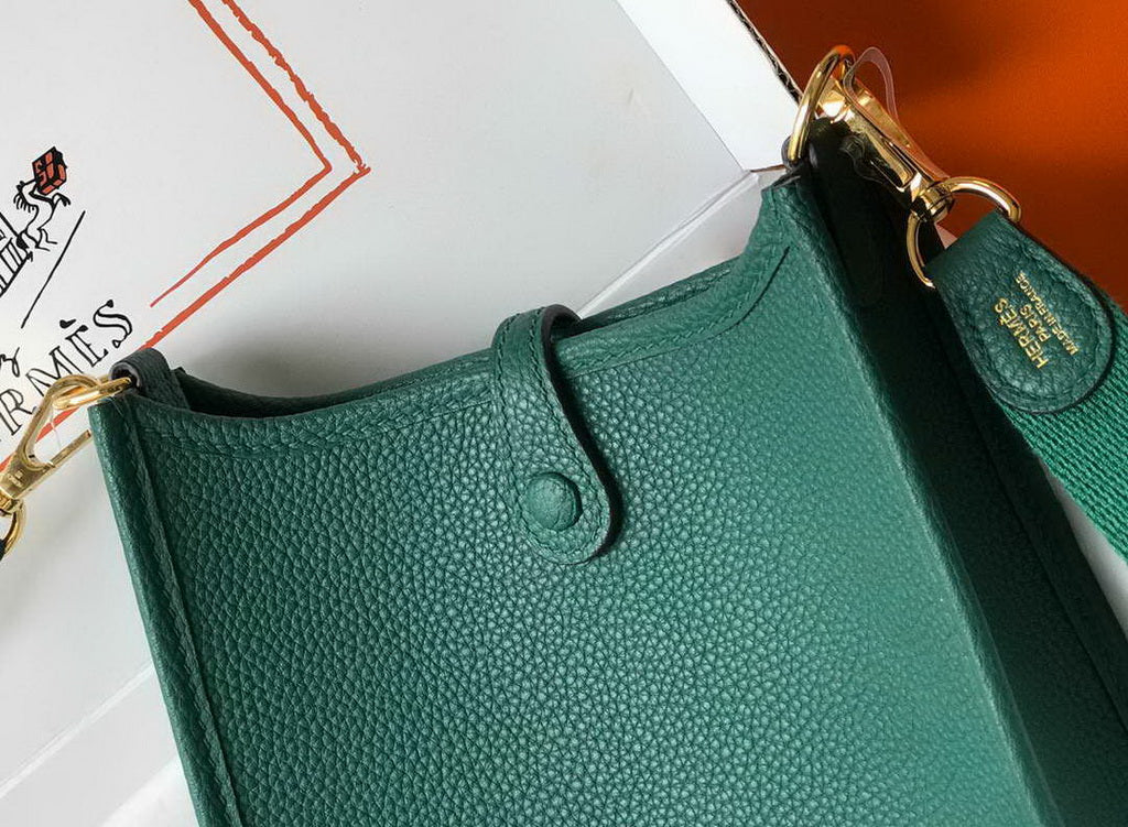 Hermes Evelyne III 18 Togo Leather Crossbody half Handmade Bag Gold Green