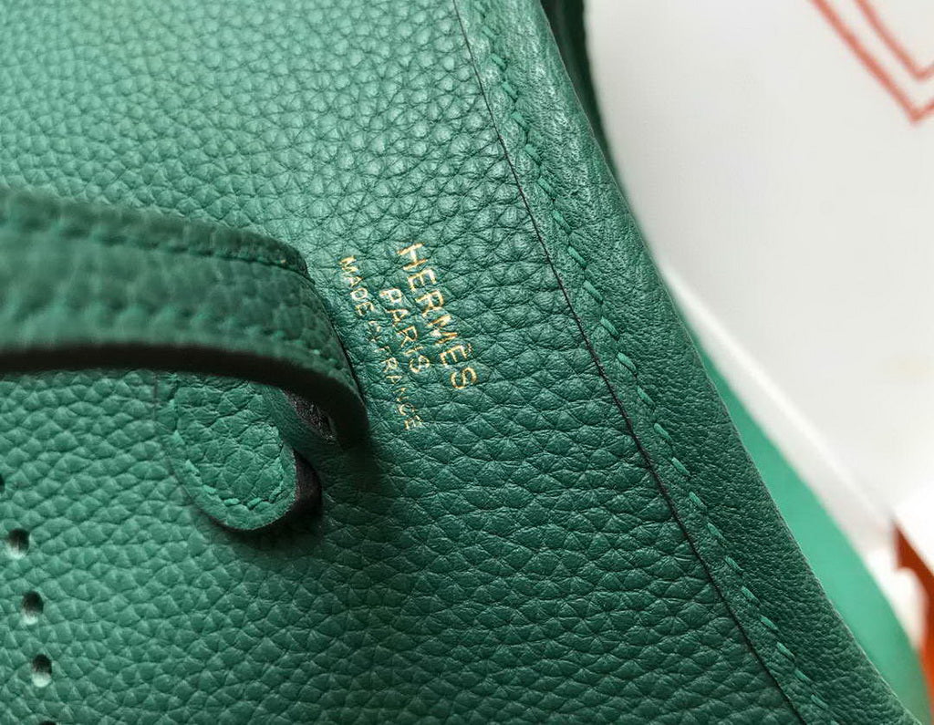 Hermes Evelyne III 18 Togo Leather Crossbody half Handmade Bag Gold Green
