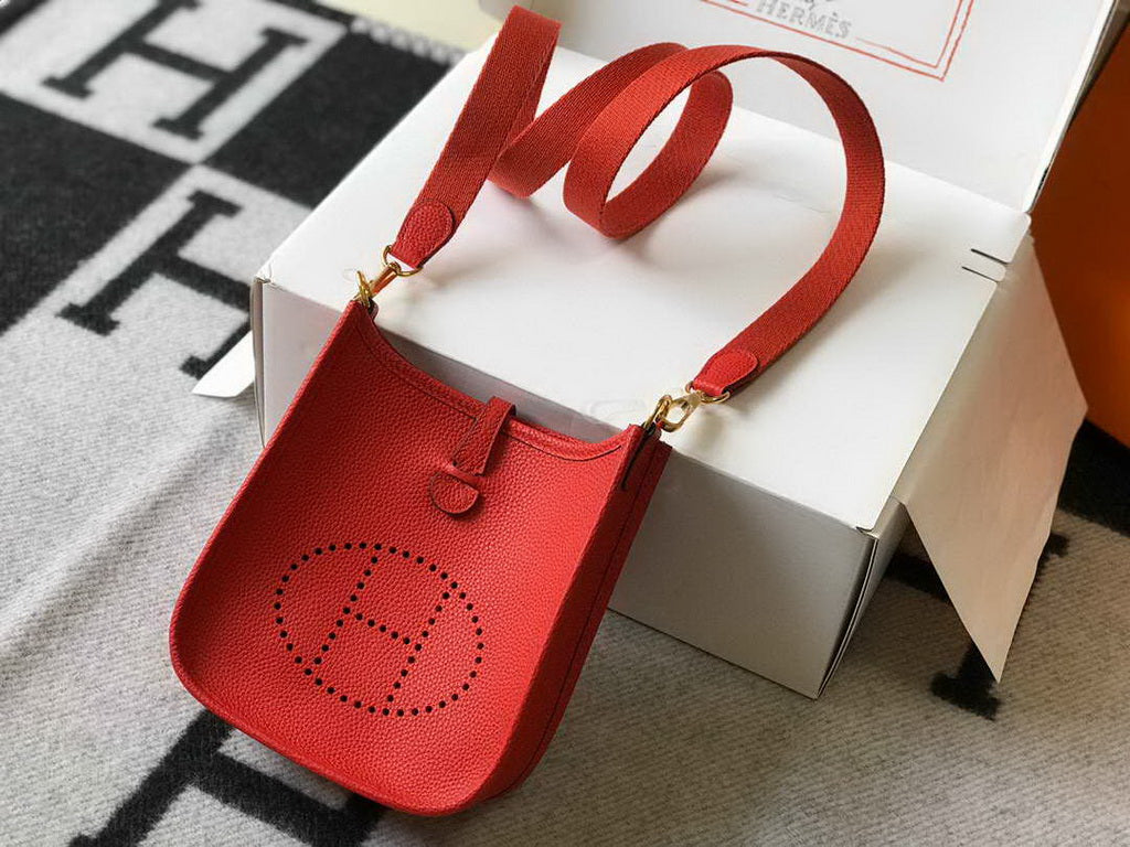 Hermes Evelyne III 18 Togo Leather Crossbody half Handmade Bag Gold Red