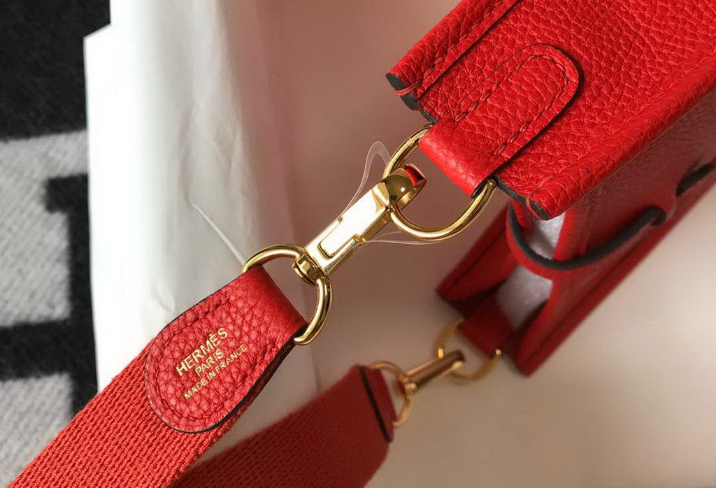 Hermes Evelyne III 18 Togo Leather Crossbody half Handmade Bag Gold Red