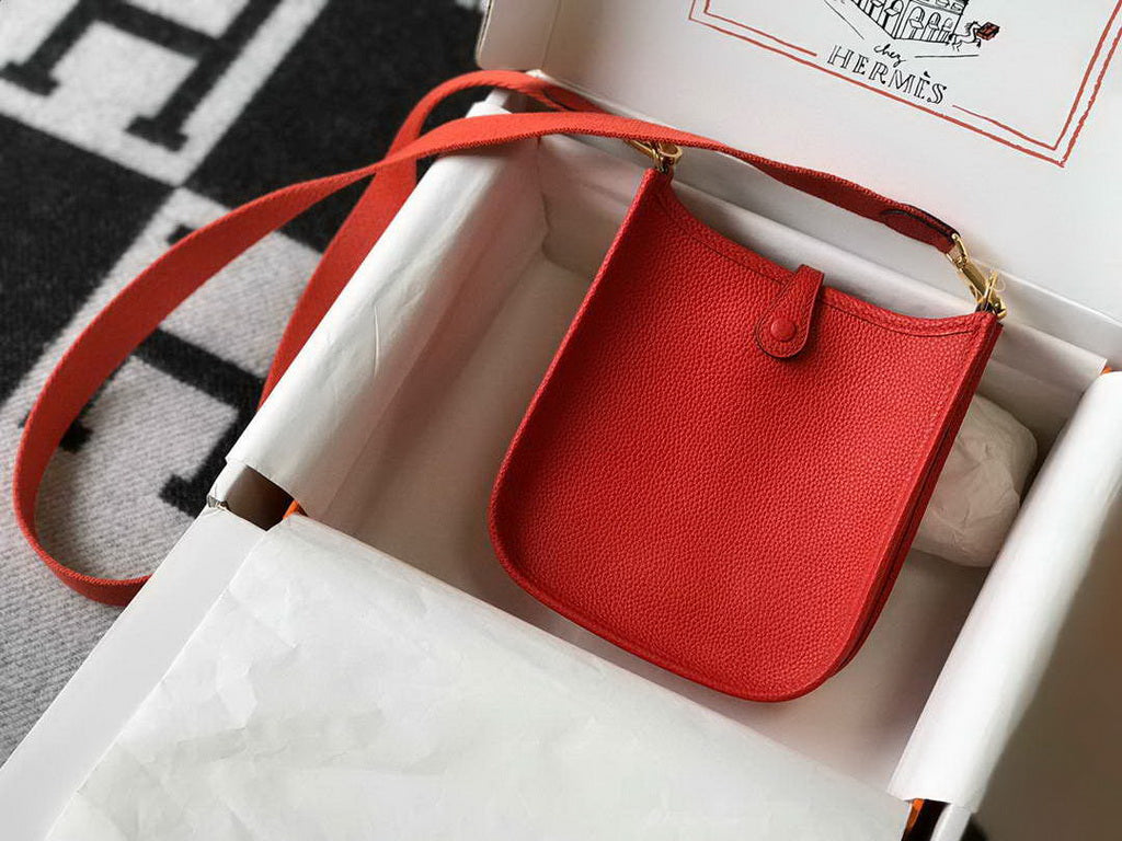 Hermes Evelyne III 18 Togo Leather Crossbody half Handmade Bag Gold Red