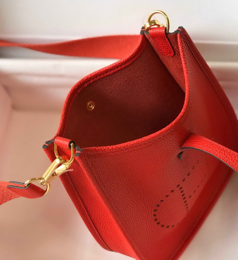 Hermes Evelyne III 18 Togo Leather Crossbody half Handmade Bag Gold Red