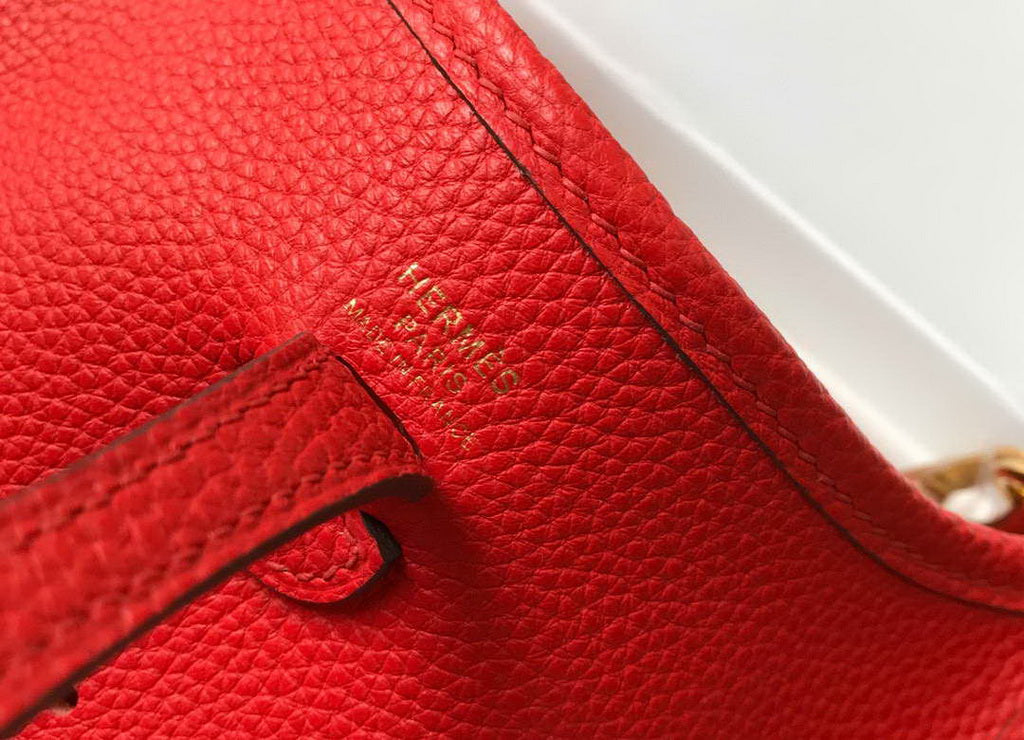 Hermes Evelyne III 18 Togo Leather Crossbody half Handmade Bag Gold Red