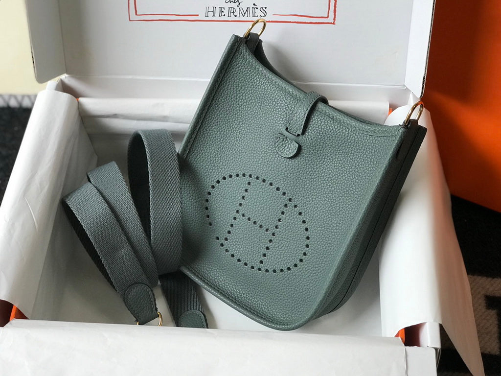 Hermes Evelyne III 18 Togo Leather Crossbody half Handmade Bag Gold Dark Green