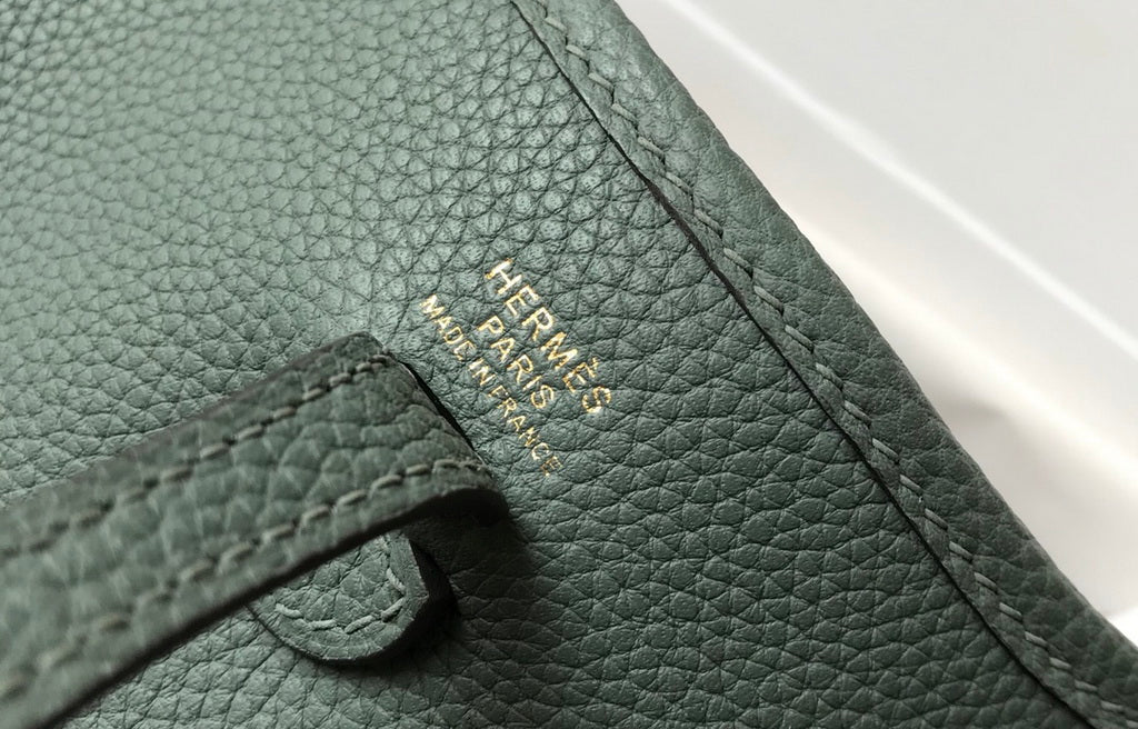 Hermes Evelyne III 18 Togo Leather Crossbody half Handmade Bag Gold Dark Green