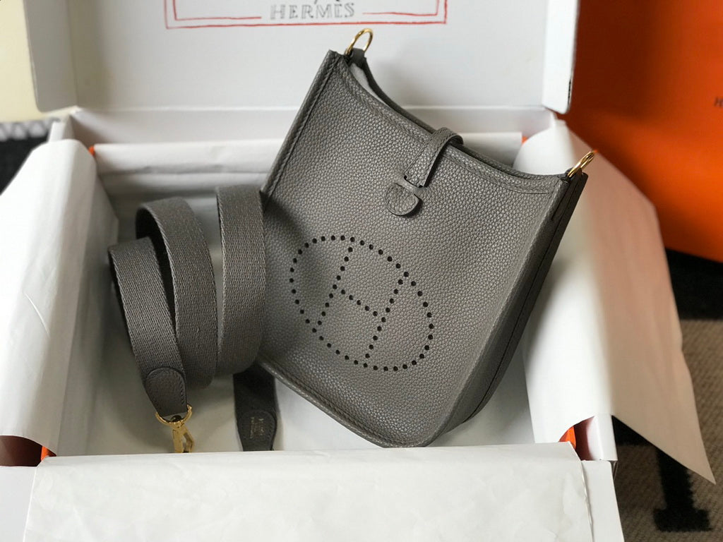 Hermes Evelyne III 18 Togo Leather Crossbody half Handmade Bag Gold Dark Gray