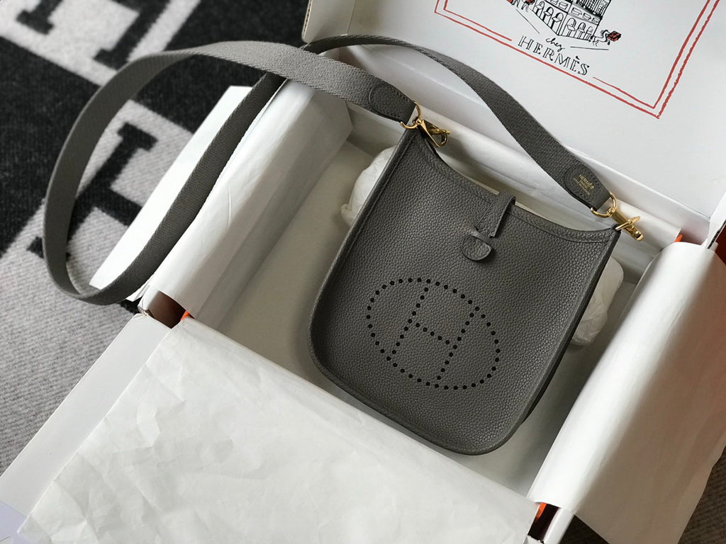Hermes Evelyne III 18 Togo Leather Crossbody half Handmade Bag Gold Dark Gray