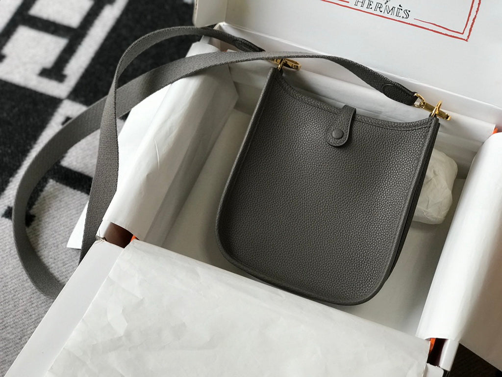 Hermes Evelyne III 18 Togo Leather Crossbody half Handmade Bag Gold Dark Gray