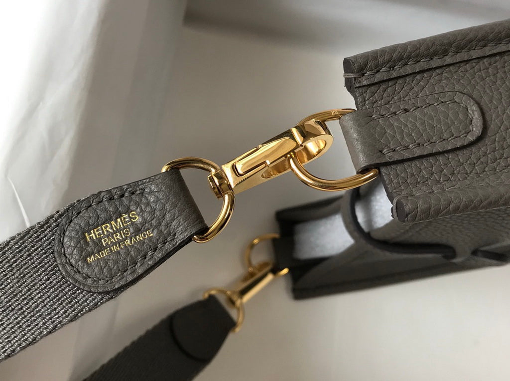 Hermes Evelyne III 18 Togo Leather Crossbody half Handmade Bag Gold Dark Gray