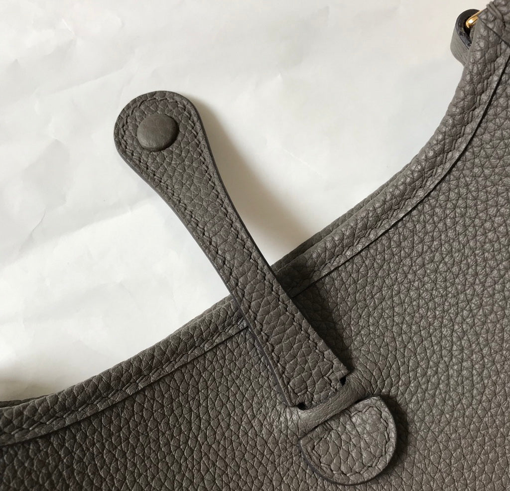 Hermes Evelyne III 18 Togo Leather Crossbody half Handmade Bag Gold Dark Gray