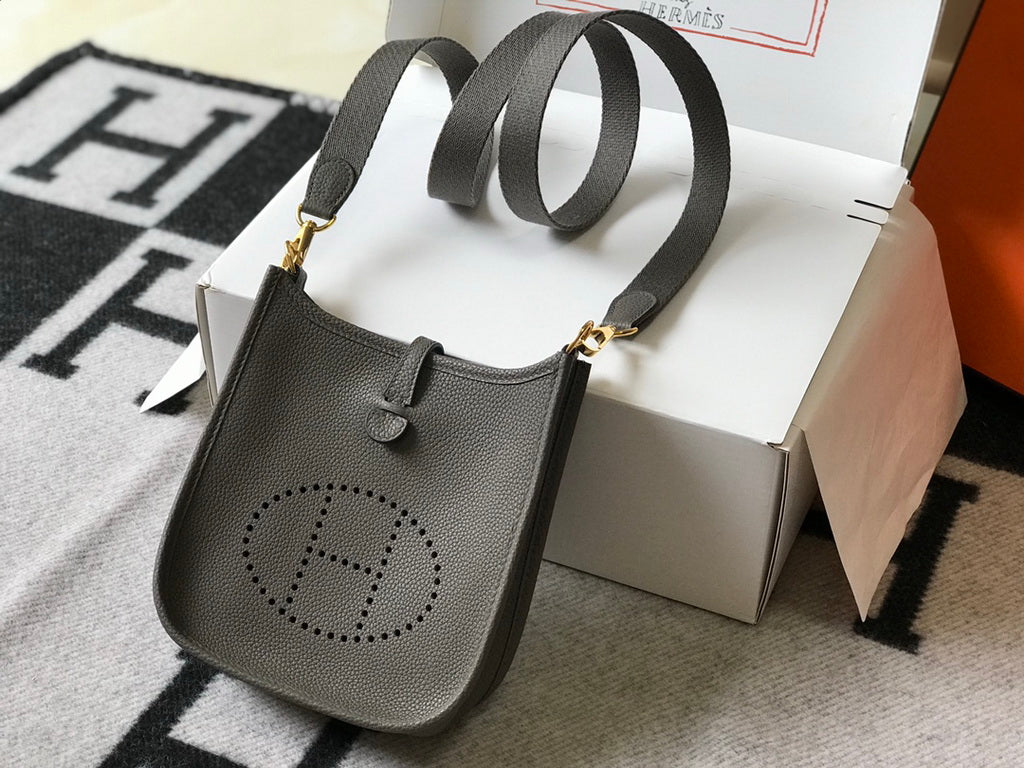 Hermes Evelyne III 18 Togo Leather Crossbody half Handmade Bag Gold Dark Gray