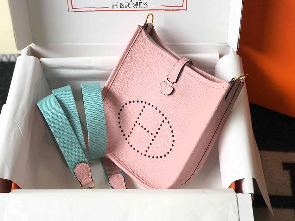 Hermes Evelyne III 18 Togo Leather Crossbody half Handmade Bag Gold Light Pink
