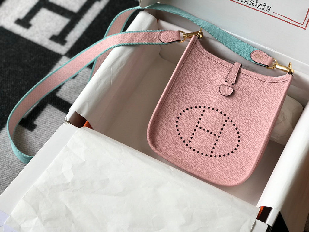 Hermes Evelyne III 18 Togo Leather Crossbody half Handmade Bag Gold Light Pink