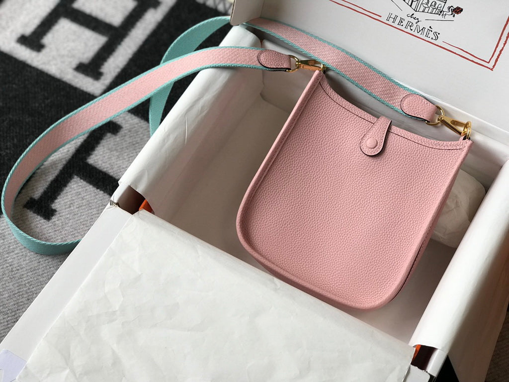 Hermes Evelyne III 18 Togo Leather Crossbody half Handmade Bag Gold Light Pink