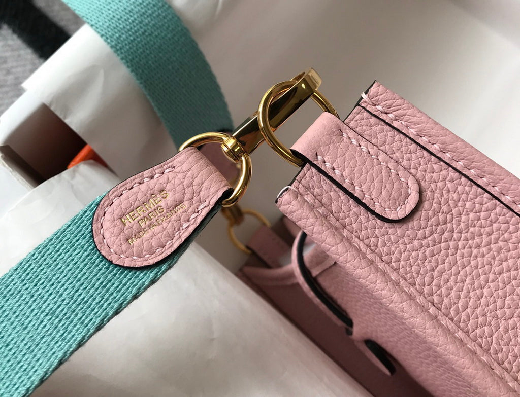 Hermes Evelyne III 18 Togo Leather Crossbody half Handmade Bag Gold Light Pink