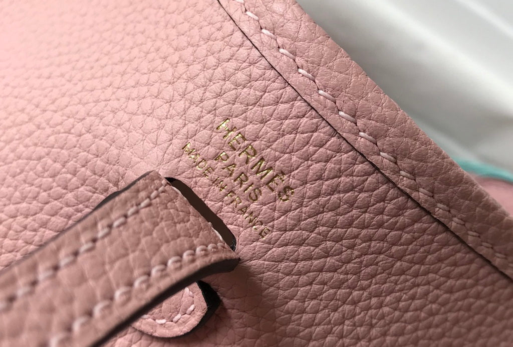 Hermes Evelyne III 18 Togo Leather Crossbody half Handmade Bag Gold Light Pink