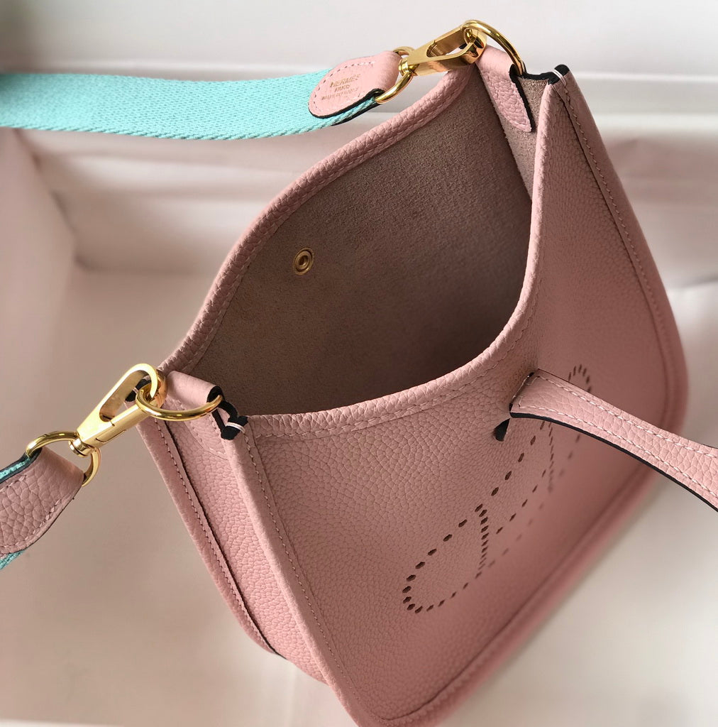Hermes Evelyne III 18 Togo Leather Crossbody half Handmade Bag Gold Light Pink