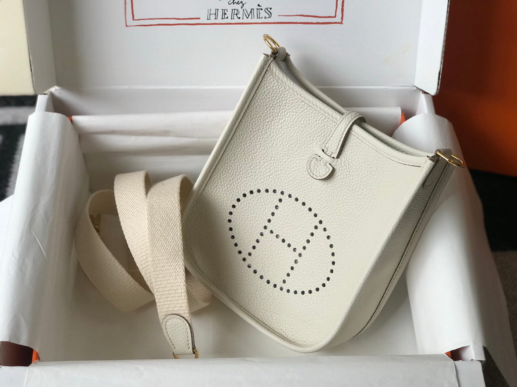 Hermes Evelyne III 18 Togo Leather Crossbody half Handmade Bag Gold Beige