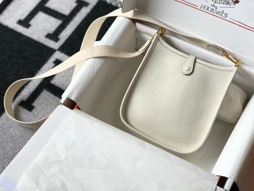 Hermes Evelyne III 18 Togo Leather Crossbody half Handmade Bag Gold Beige